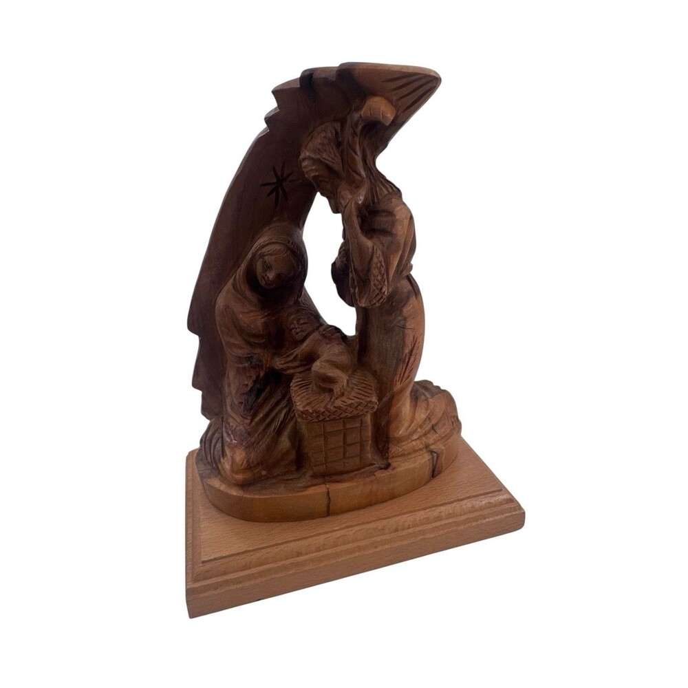 Handmade Carved Olive Wood Holy Family Nativity Statue Bethlehem Holy Land Sunu